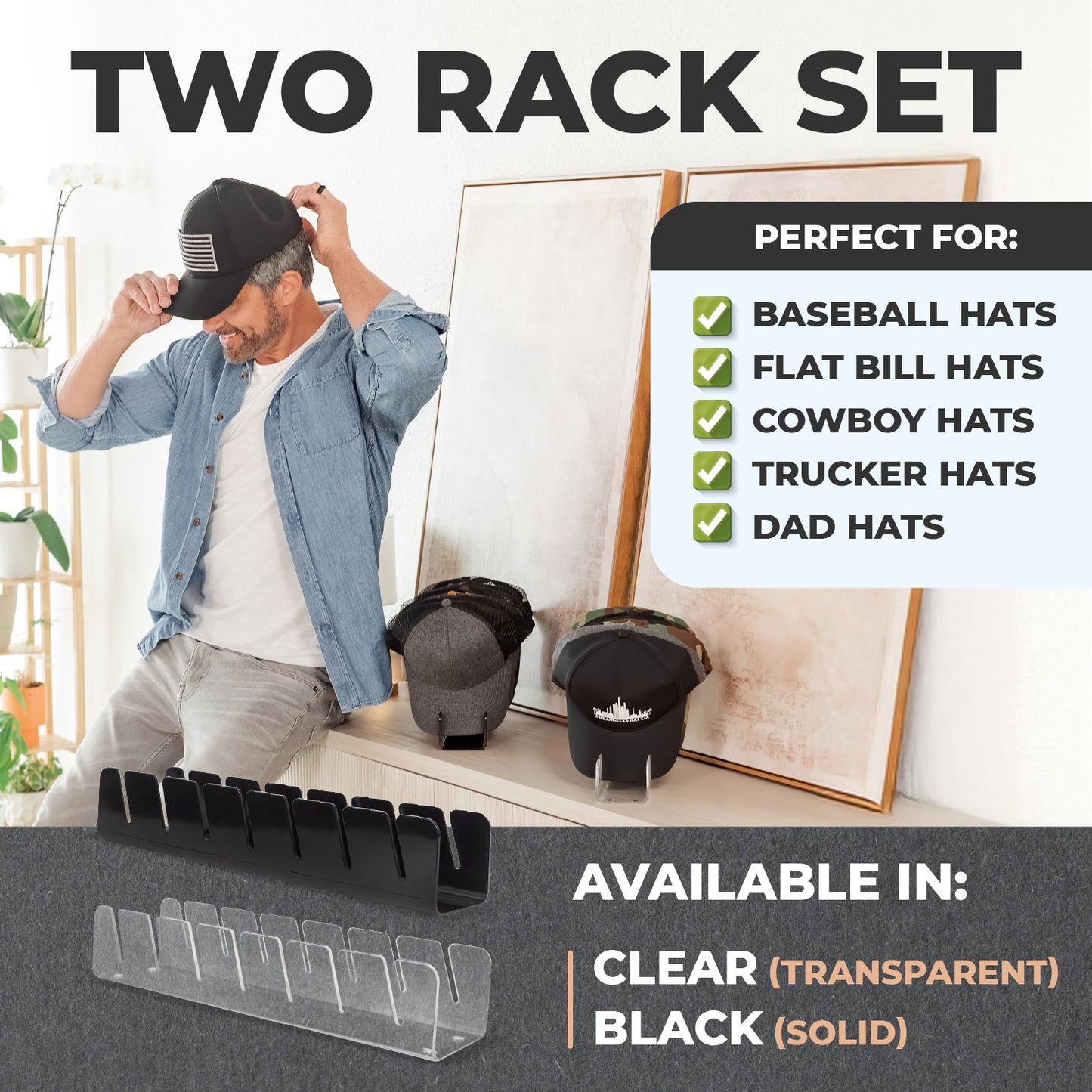 Hat Rack, Acrylic Black or Clear