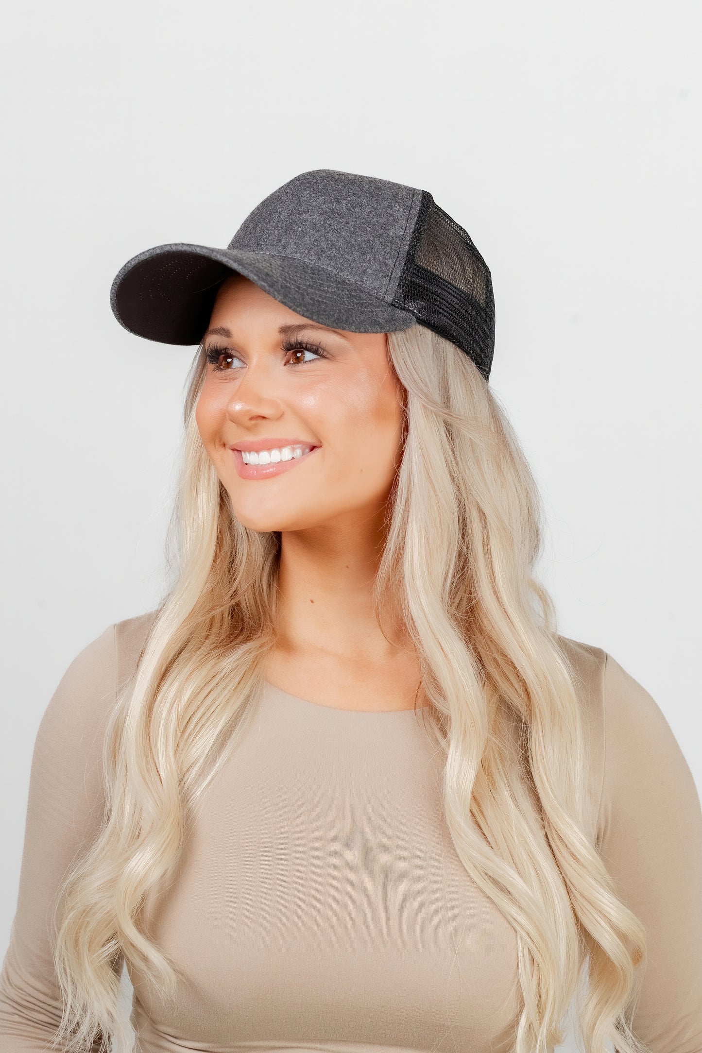 Gray Italian Wool Trucker Hat, Snapback, Made in USA