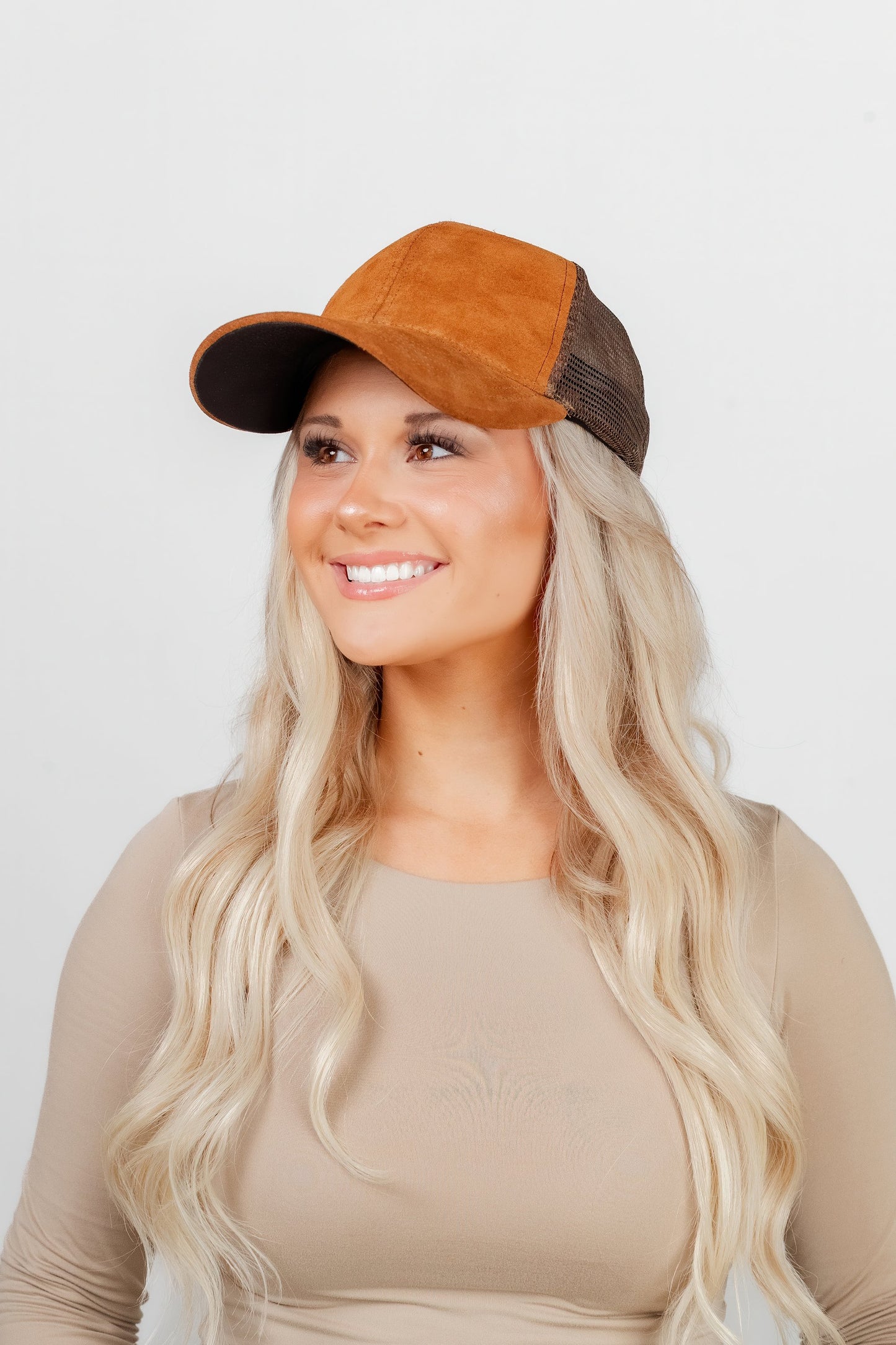 Café Brown Italian Suede Trucker Hat, Snapback, Made in USA