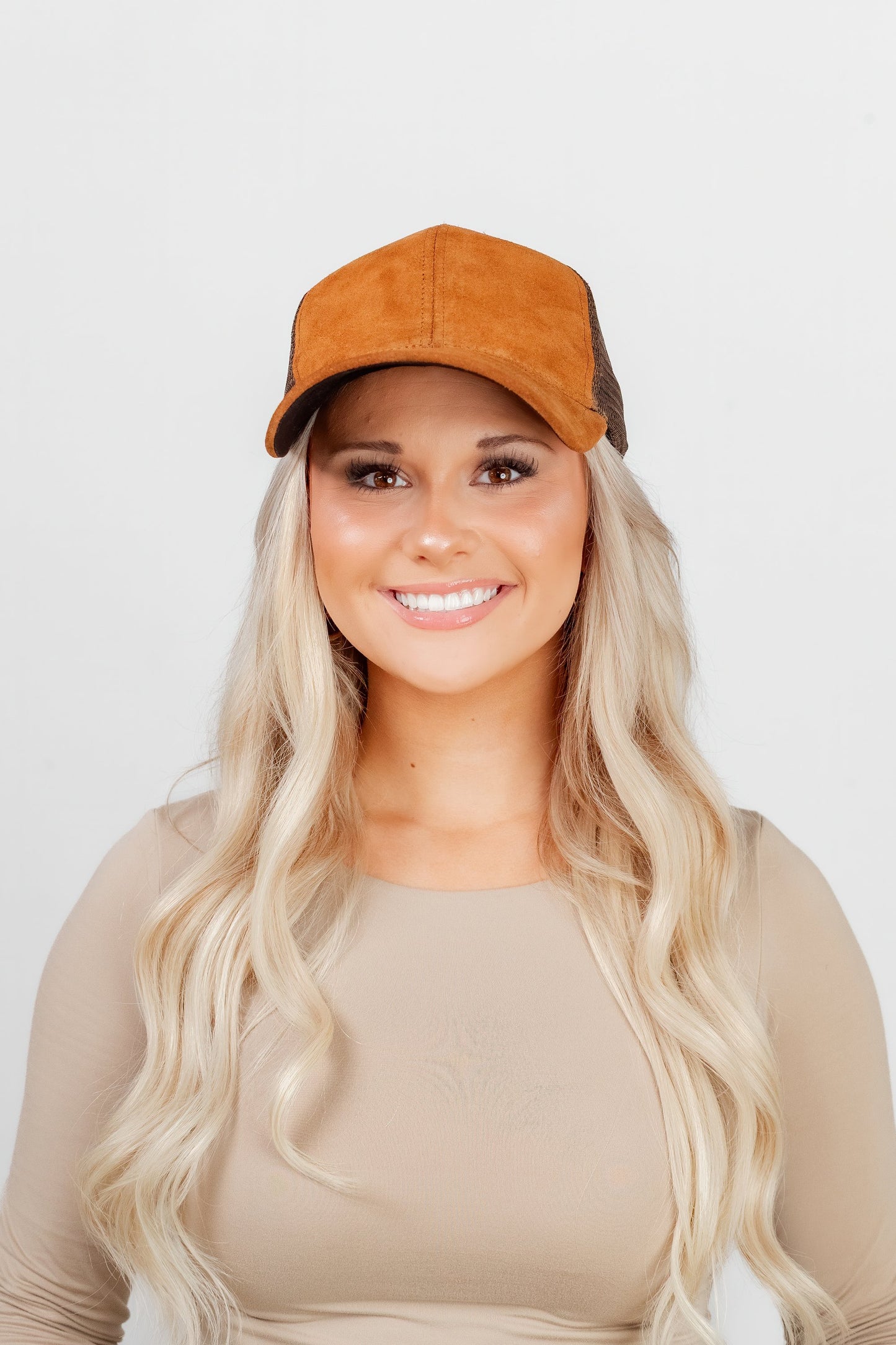 Café Brown Italian Suede Trucker Hat, Snapback, Made in USA