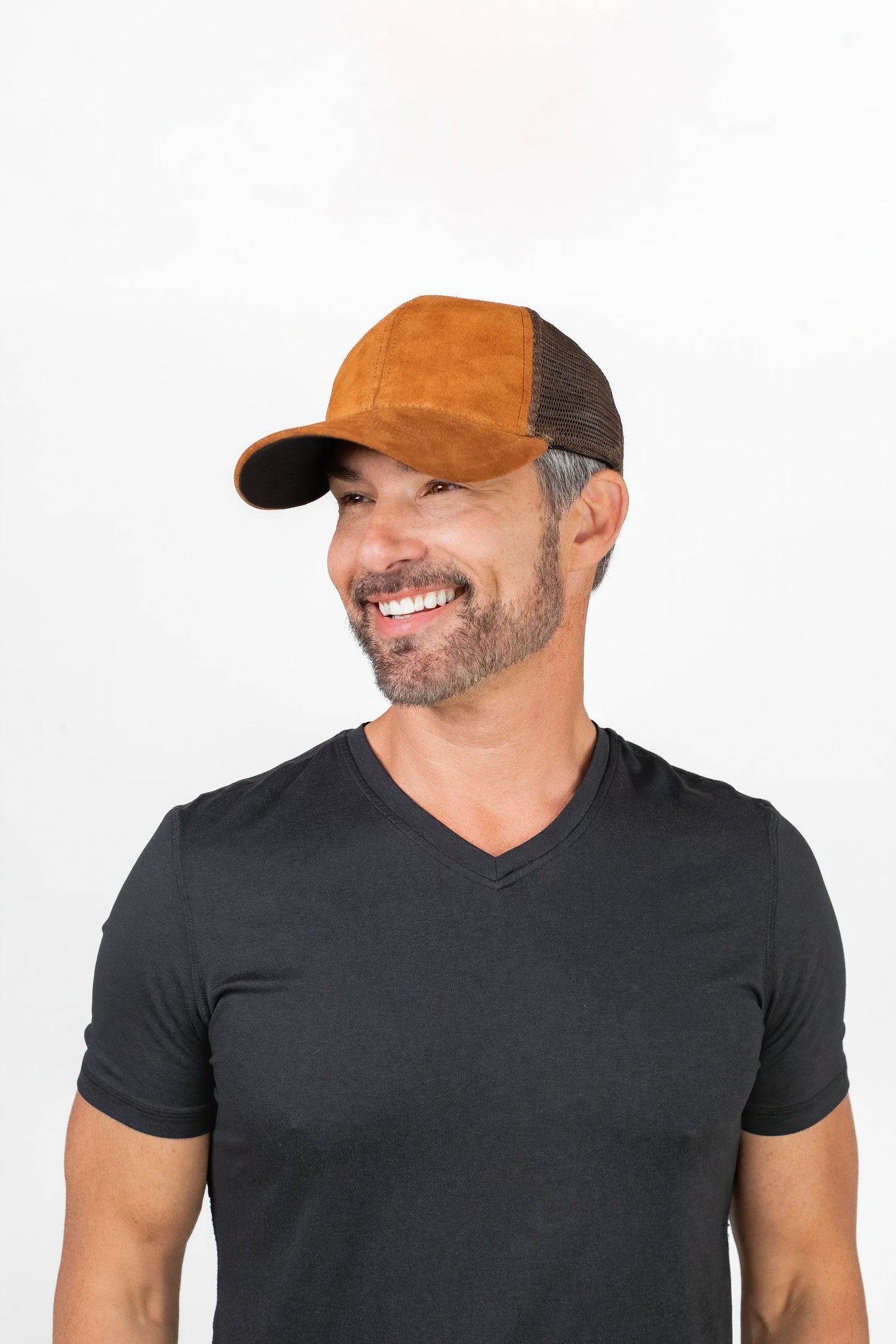 Café Brown Italian Suede Trucker Hat, Snapback, Made in USA