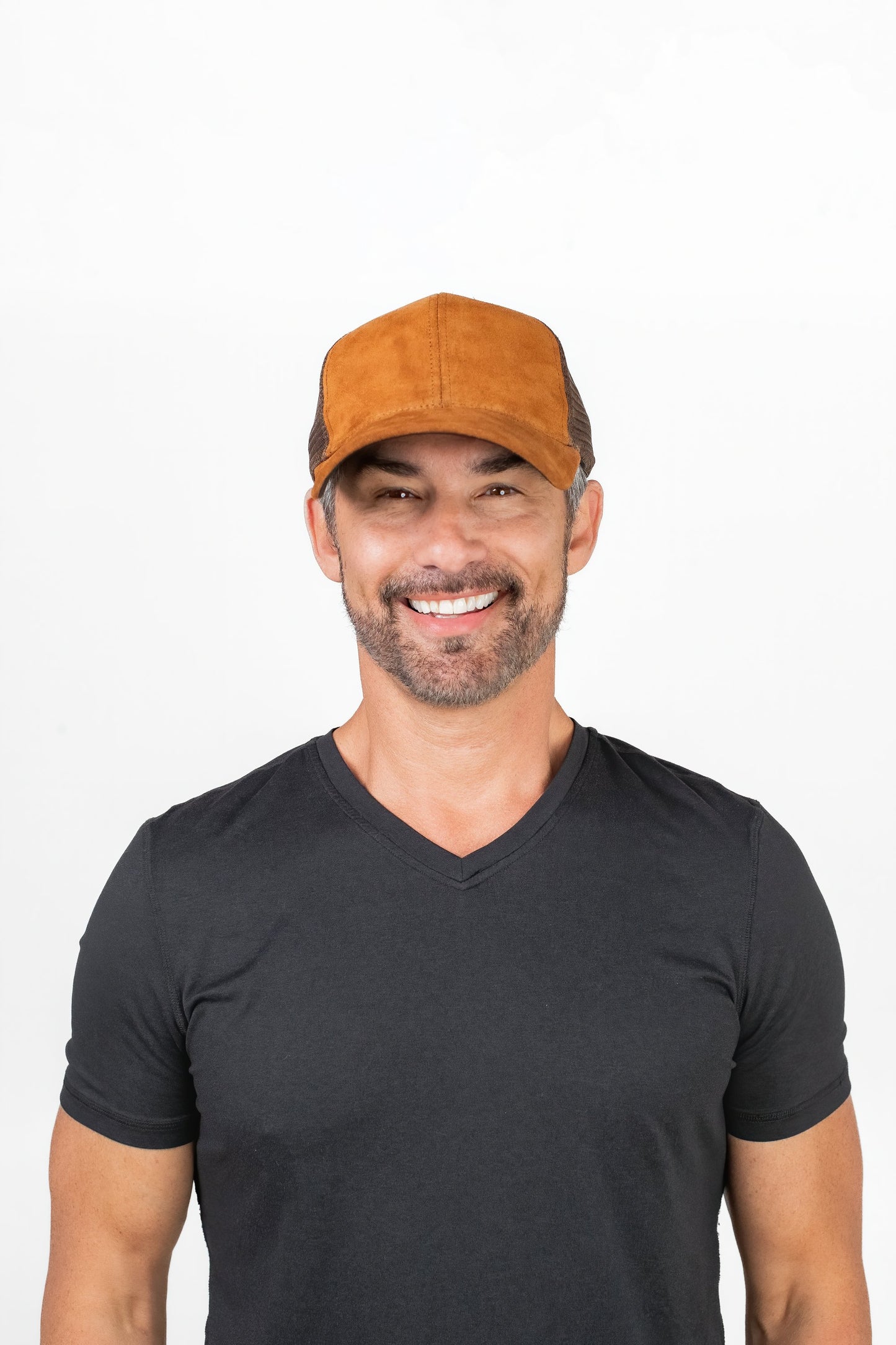 Café Brown Italian Suede Trucker Hat, Snapback, Made in USA