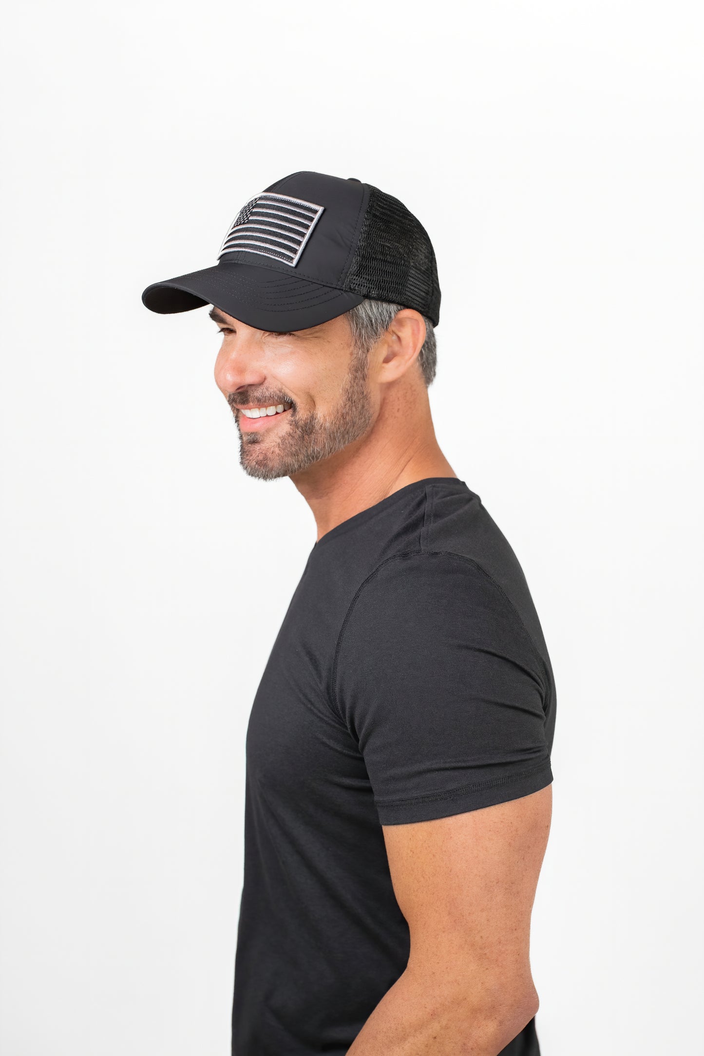 Black Waterproof Trucker Hat Snapback with USA Flag Embroidery