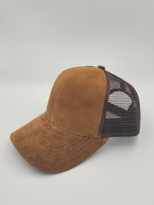 Café Brown Suede Trucker Hat, Snapback, Made in USA