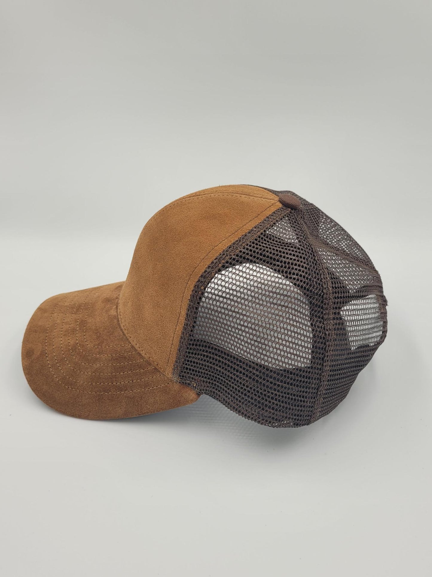 Café Brown Suede Trucker Hat, Snapback, Made in USA