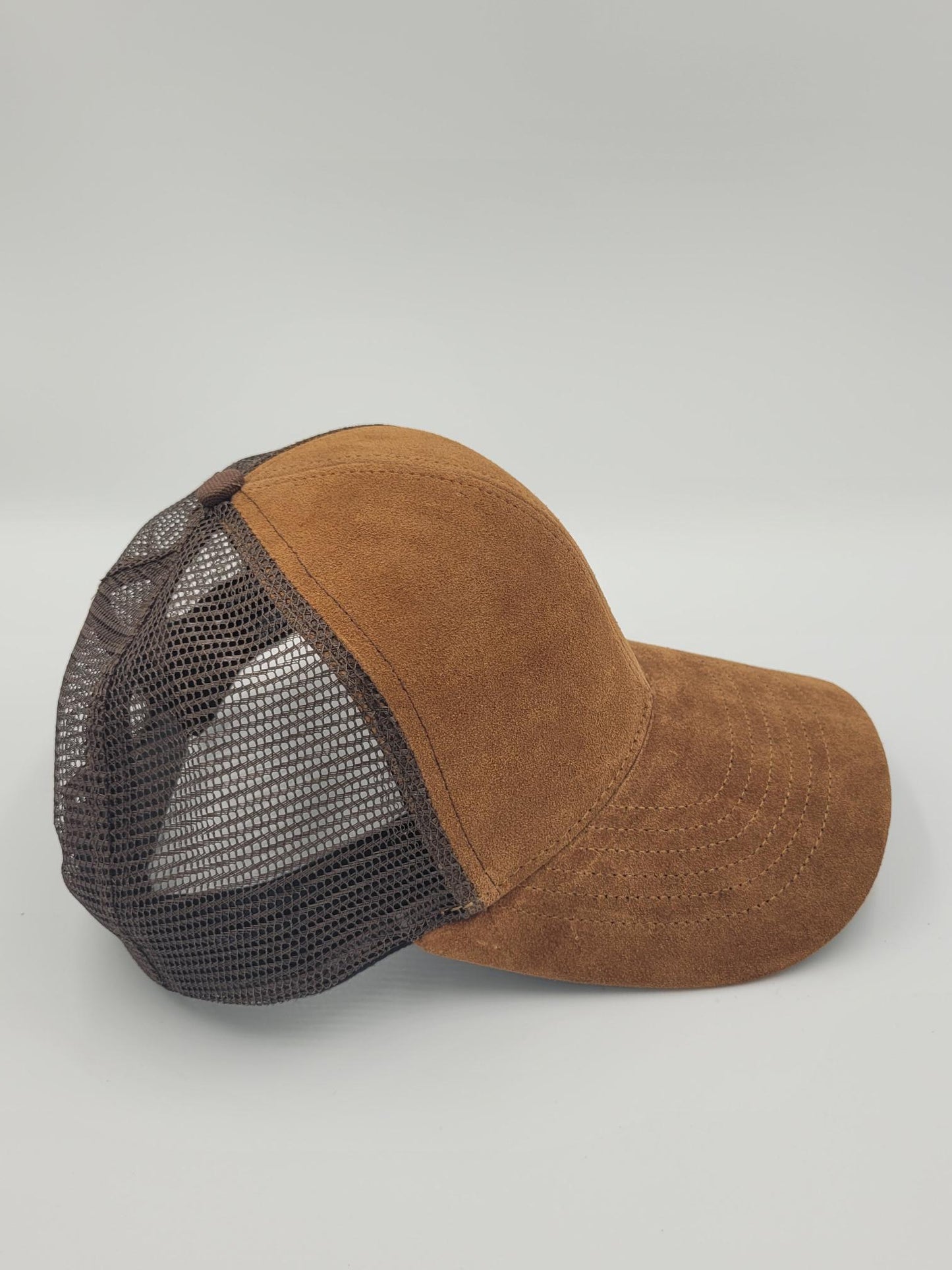 Café Brown Suede Trucker Hat, Snapback, Made in USA