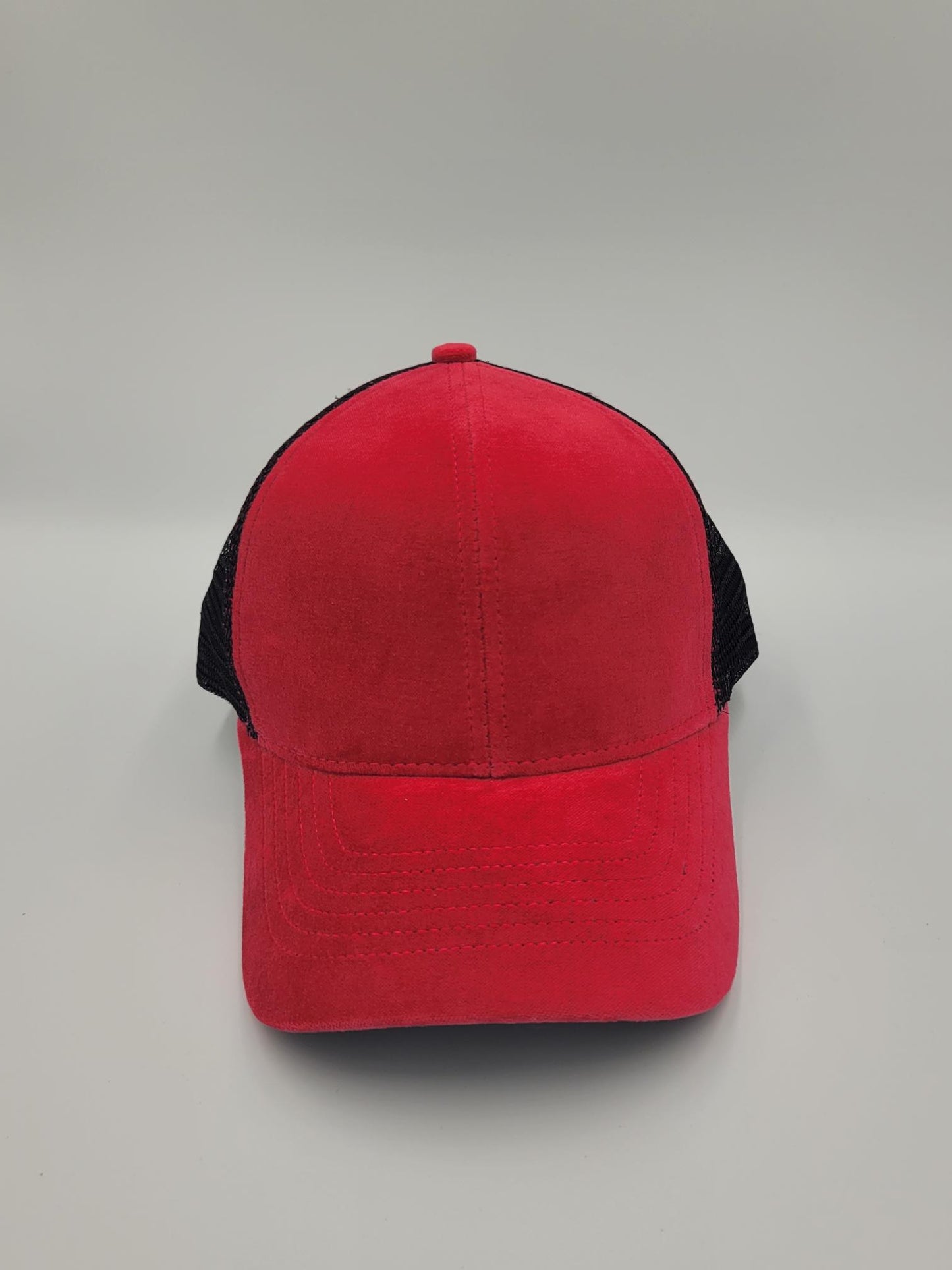 Red Suede Fabric Trucker Hat, Snapback, Made in USA