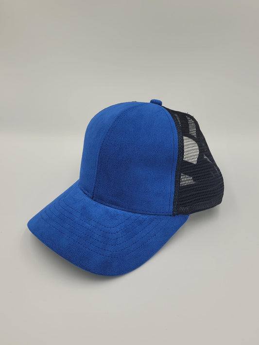 Blue Suede Fabric Trucker Hat, Snapback, Made in USA