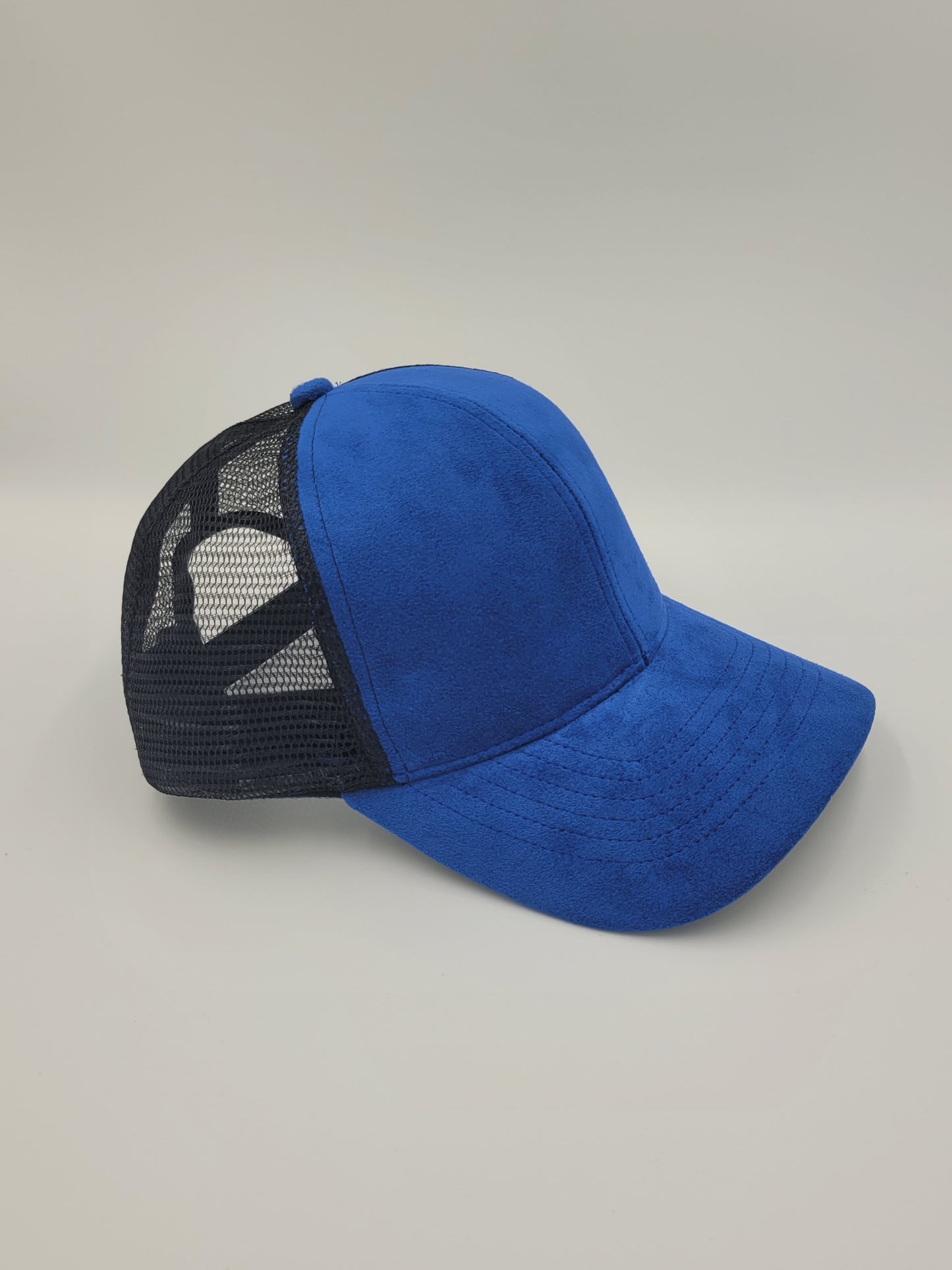 Blue Suede Fabric Trucker Hat, Snapback, Made in USA