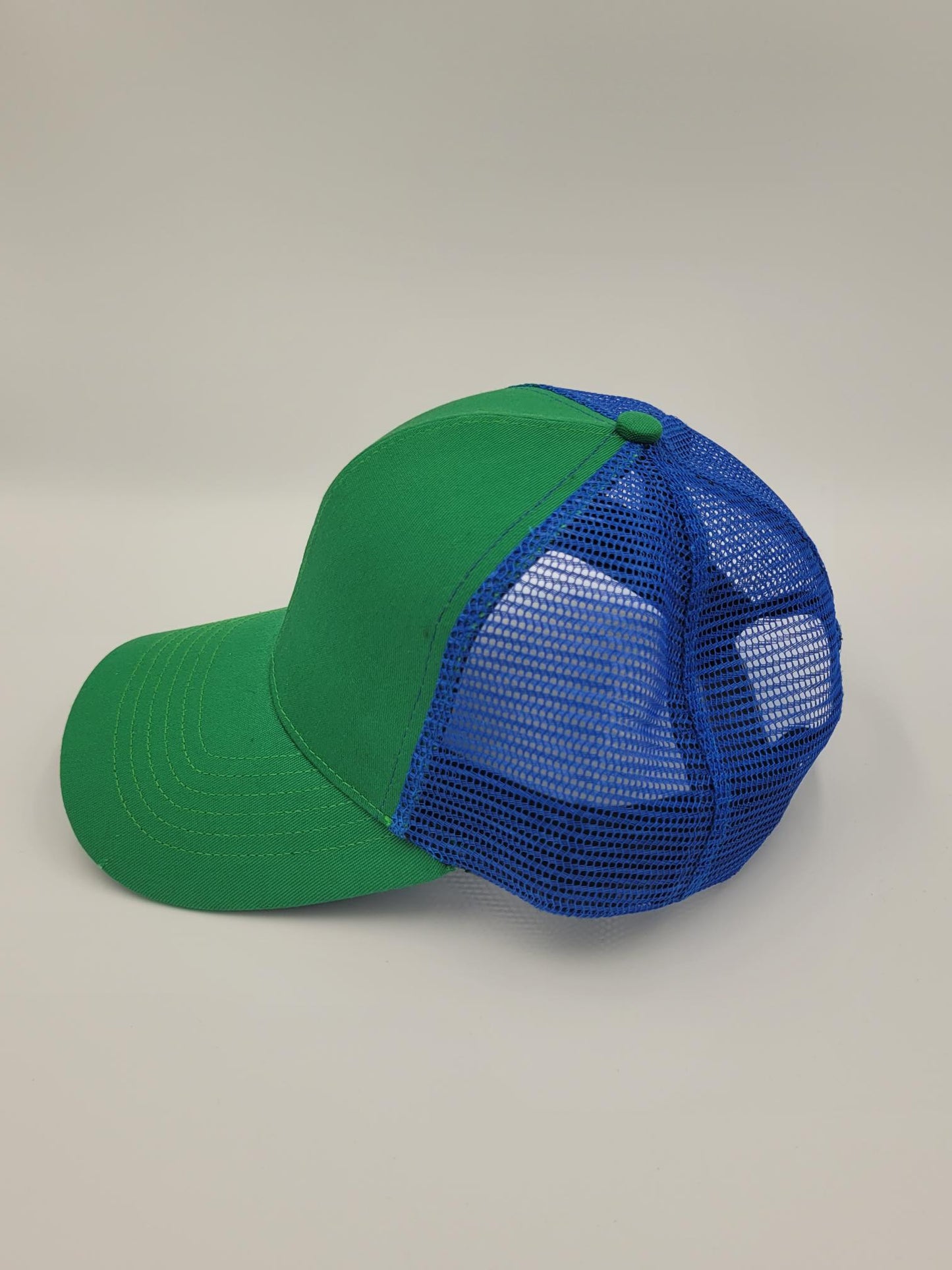 Green Cotton Blue Mesh Trucker Hat, Snapback, Made in USA