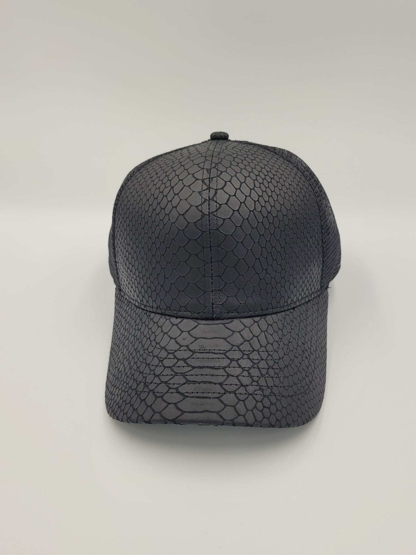 Black Snake Emboss Leather Trucker Hat, Snapback, Made in USA