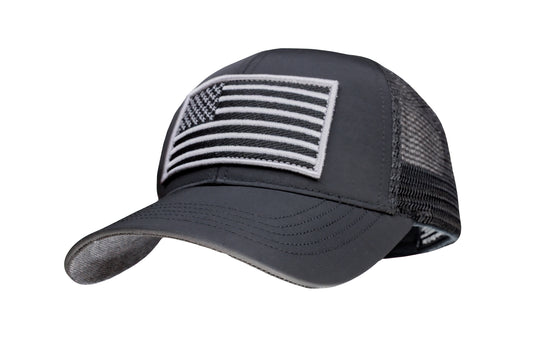Black Waterproof Trucker Hat Snapback with USA Flag Embroidery