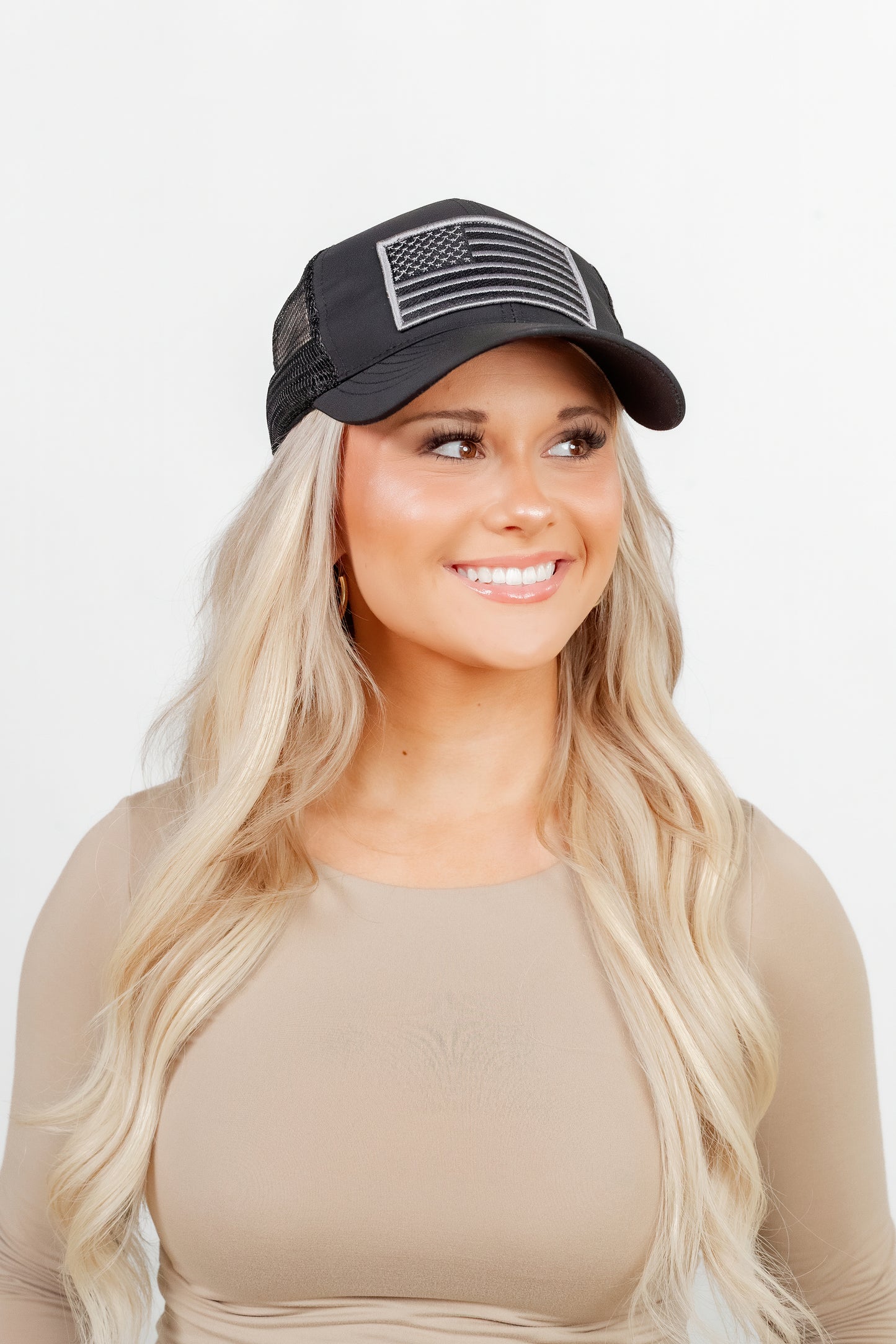 Black Waterproof Trucker Hat Snapback with USA Flag Embroidery
