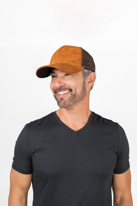 Café Brown Italian Suede Trucker Hat, Snapback, Made in USA