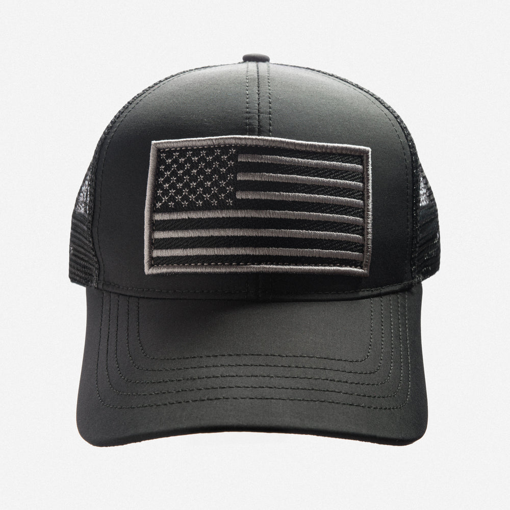 Black Waterproof Trucker Hat Snapback with USA Flag Embroidery