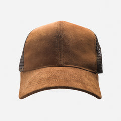 Café Brown Italian Suede Trucker Hat, Snapback, Made in USA