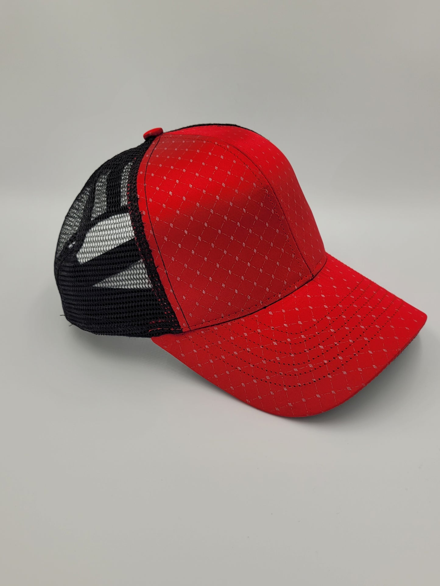 Red Satin French Silk Seraph Pattern Trucker Hat, Snapback, Made in USA