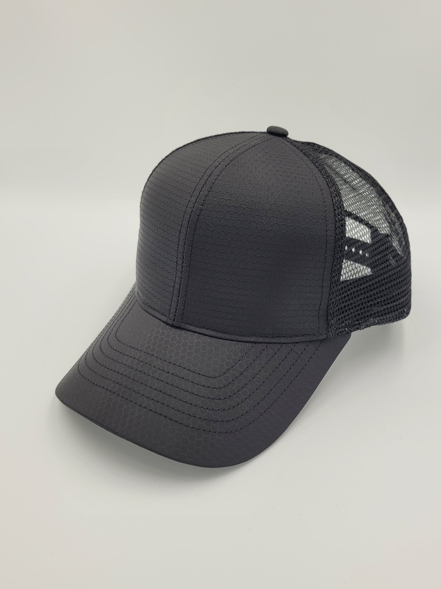 Black Hexagon Ripstop Waterproof Trucker Hat, Snapback, Made in USA