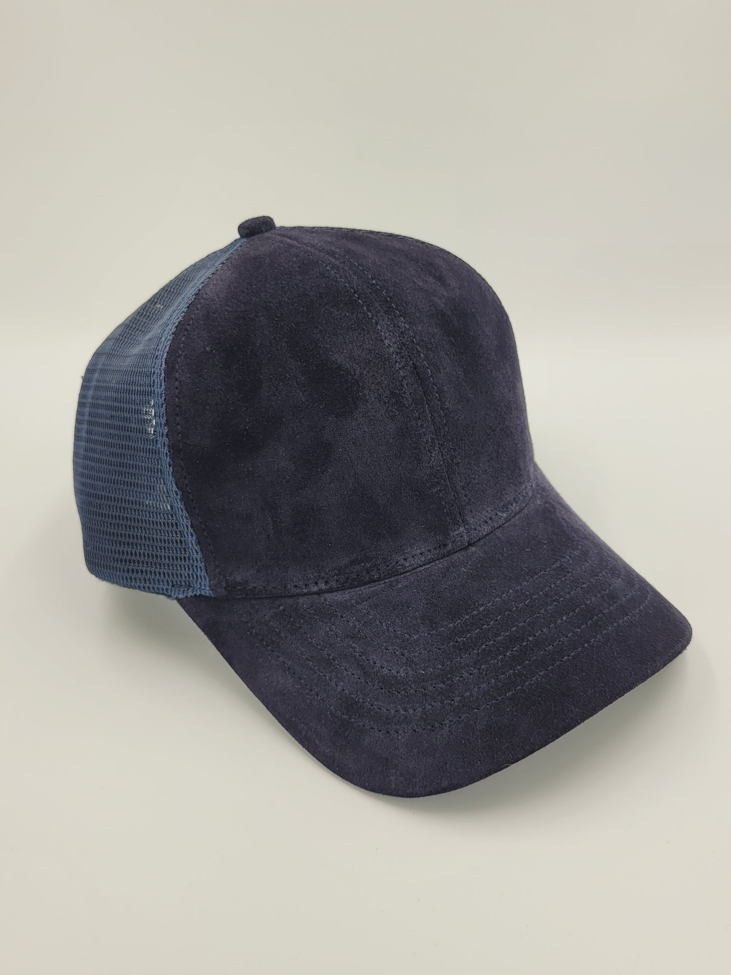 Dark Blue Suede Fabric Trucker Hat, Snapback, Made in USA