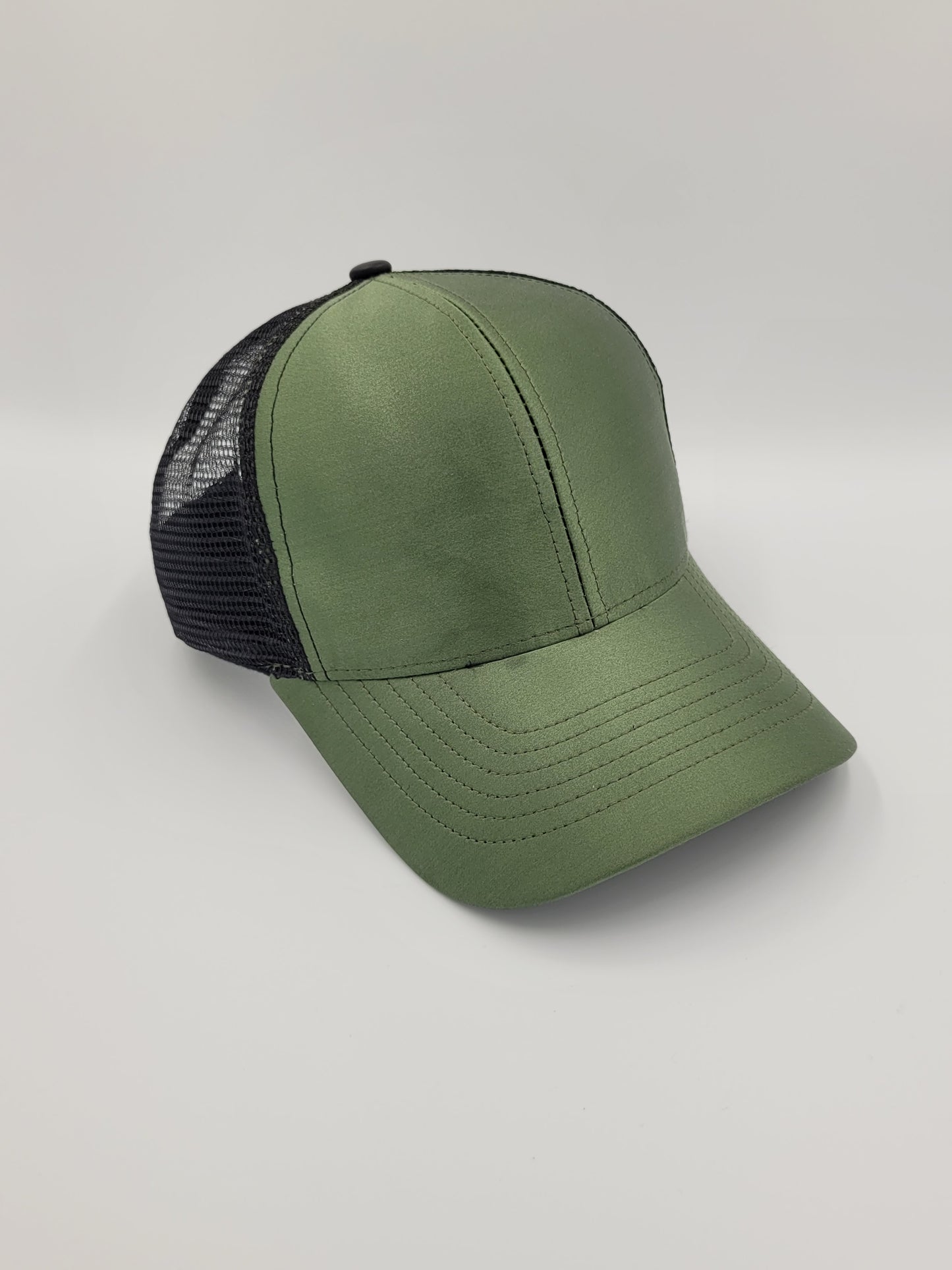 Green Satin French Silk Trucker Hat, Snapback, Made in USA