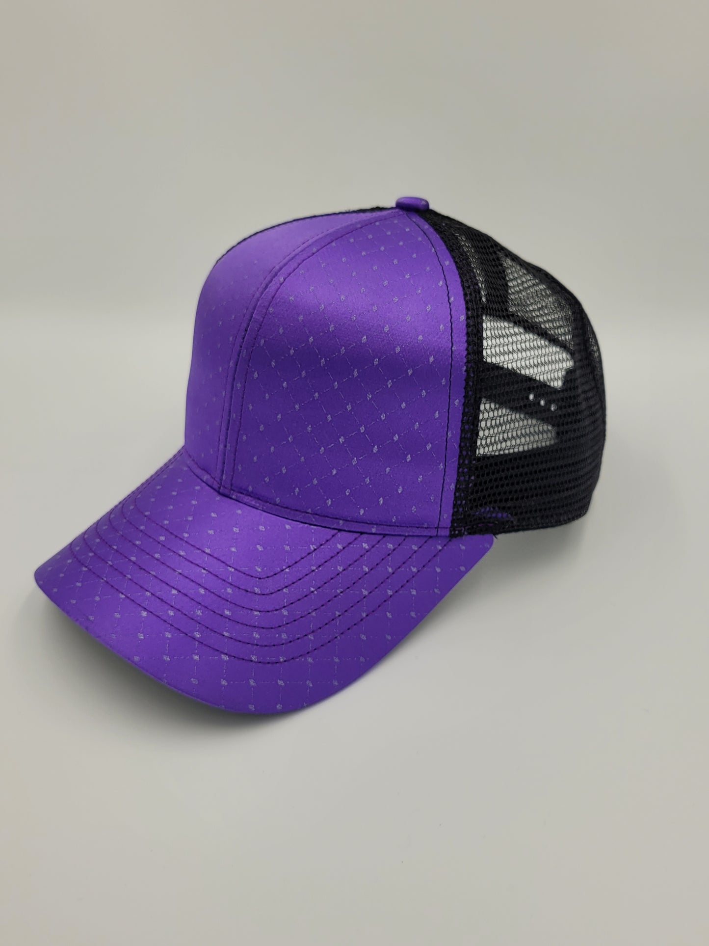 Purple Satin French Silk Seraph Pattern Trucker Hat, Snapback, Made in USA