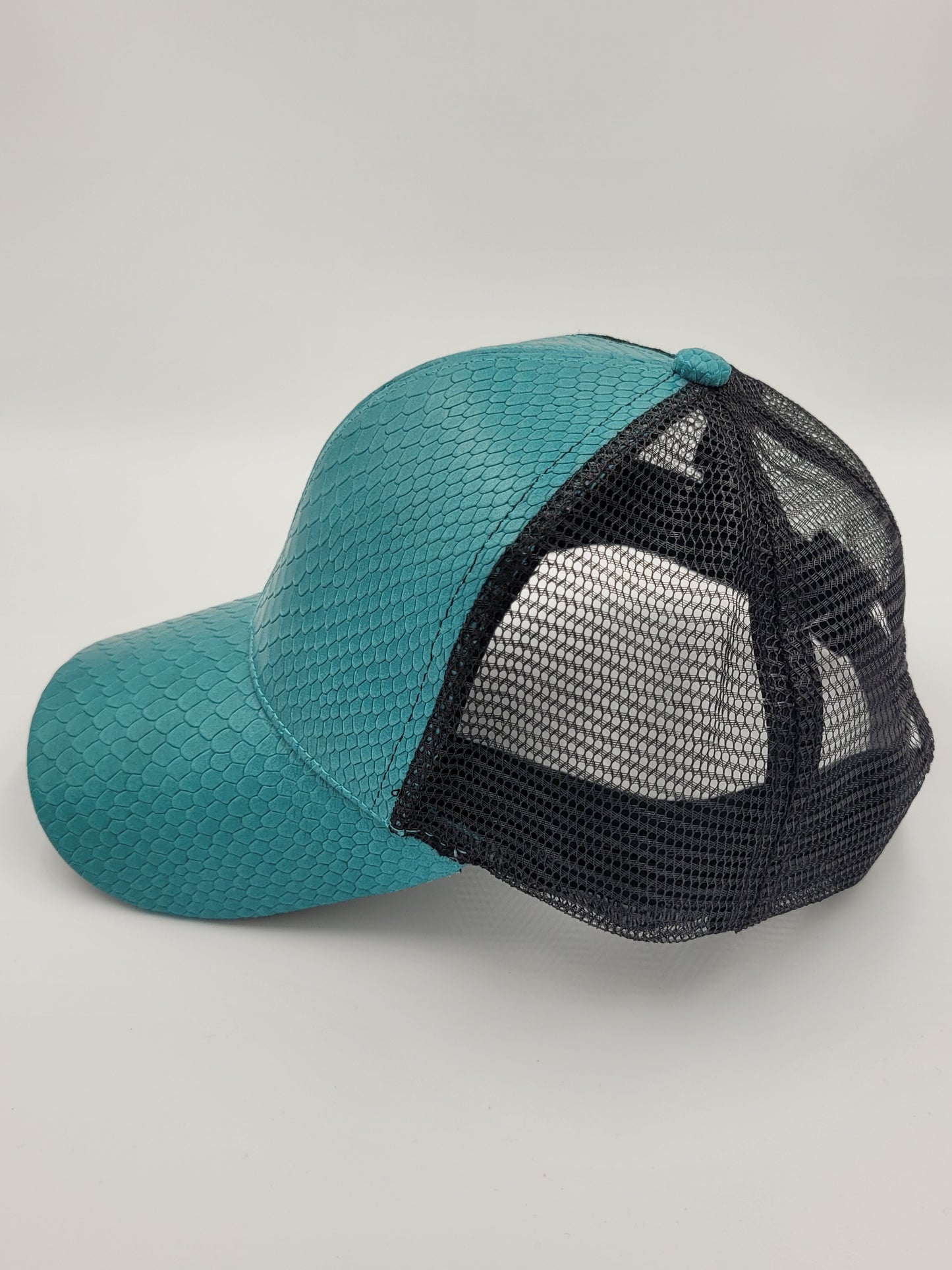 Teal Snake Emboss Leather Trucker Hat, Snapback, Made in USA