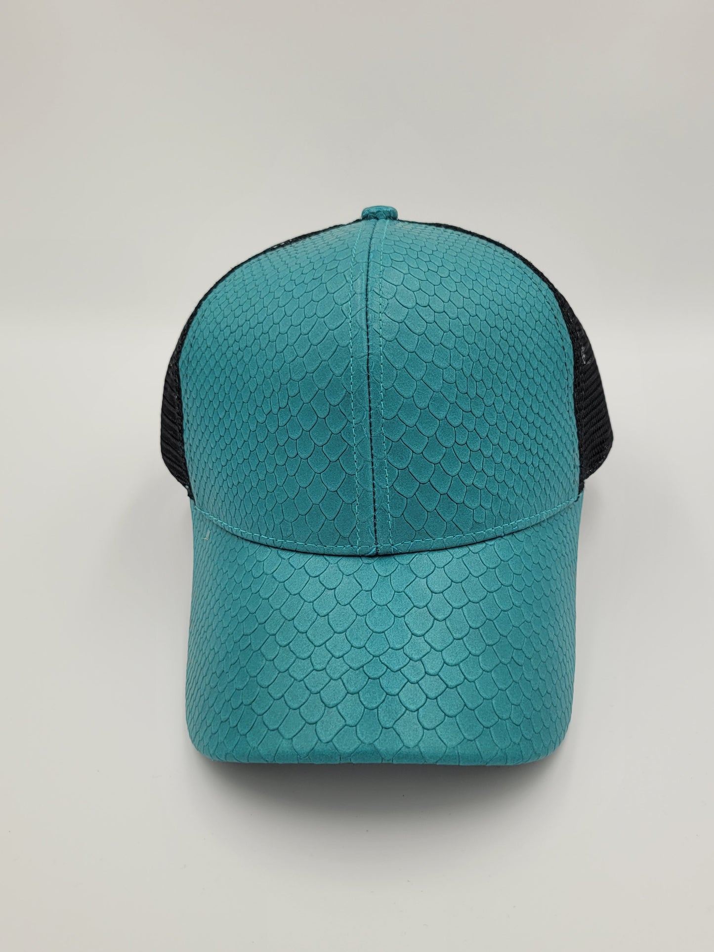 Teal Snake Emboss Leather Trucker Hat, Snapback, Made in USA