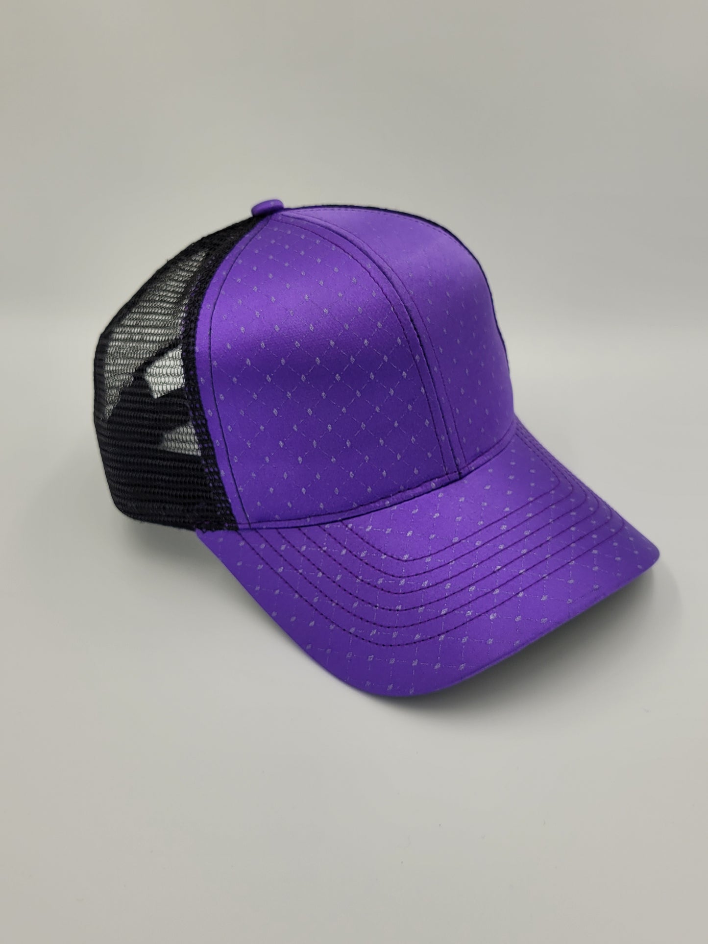 Purple Satin French Silk Seraph Pattern Trucker Hat, Snapback, Made in USA