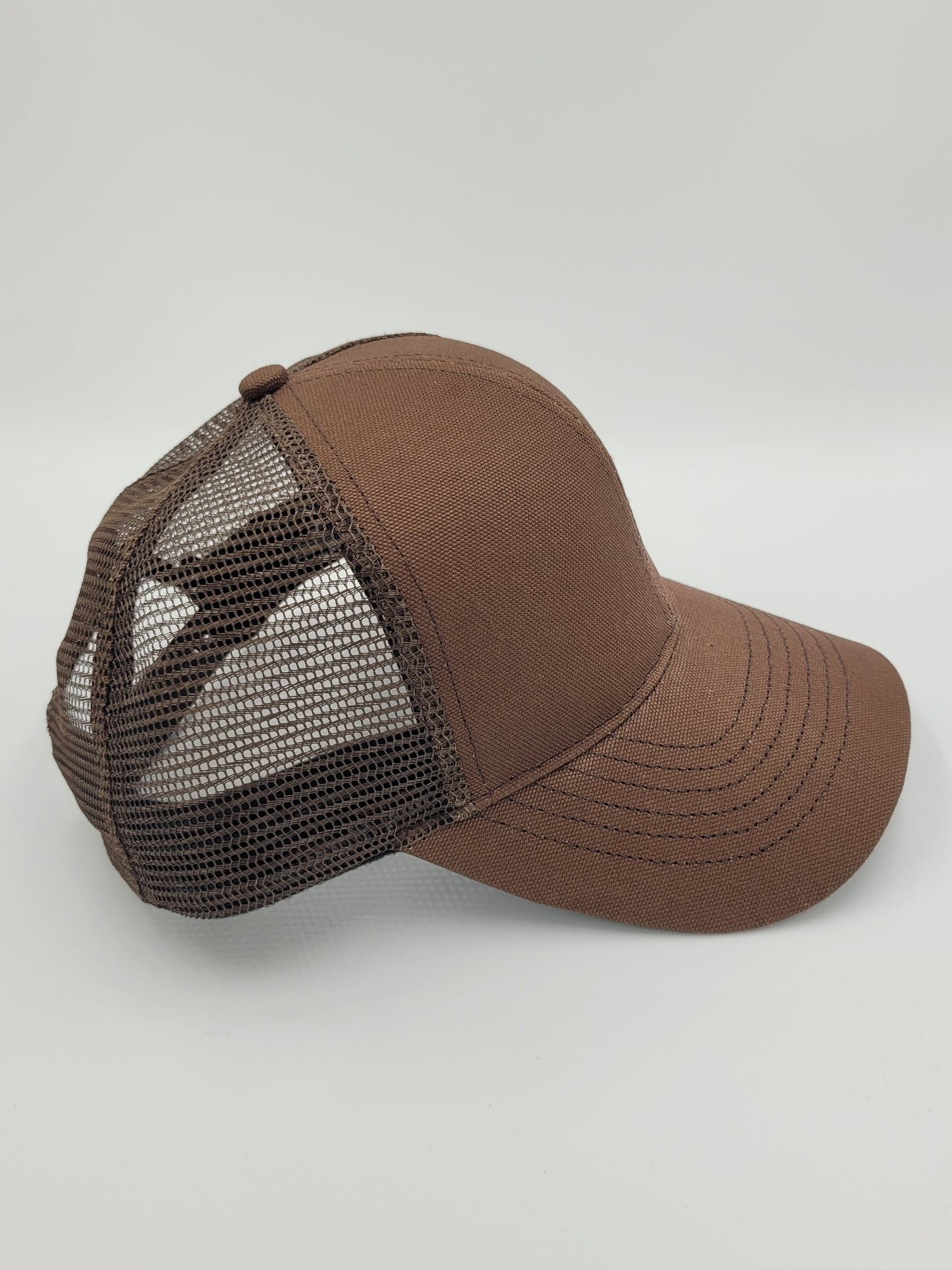 Dark Brown Cotton Brown Mesh Trucker Hat, Snapback, Made in USA