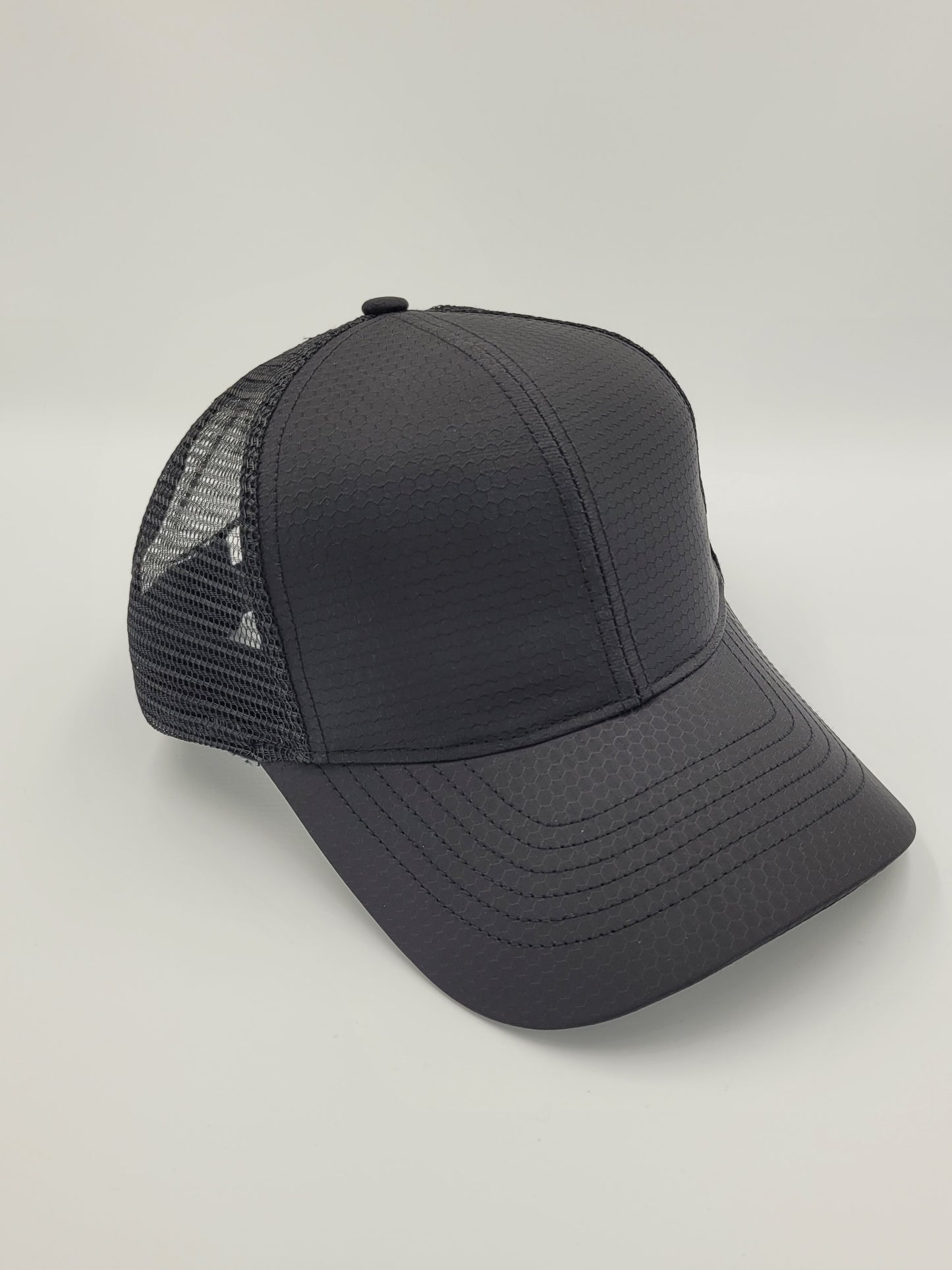 Black Hexagon Ripstop Waterproof Trucker Hat, Snapback, Made in USA