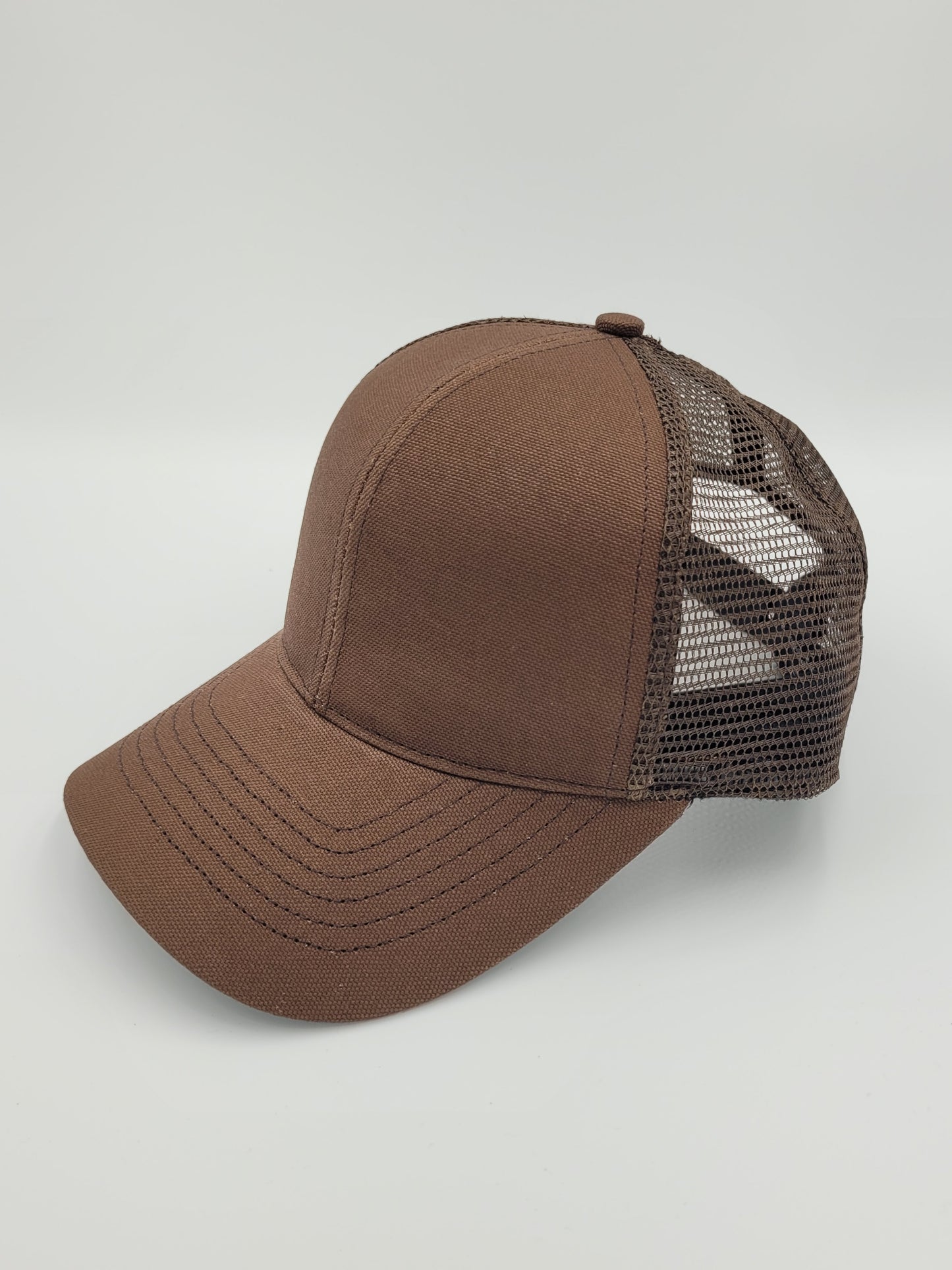 Dark Brown Cotton Brown Mesh Trucker Hat, Snapback, Made in USA