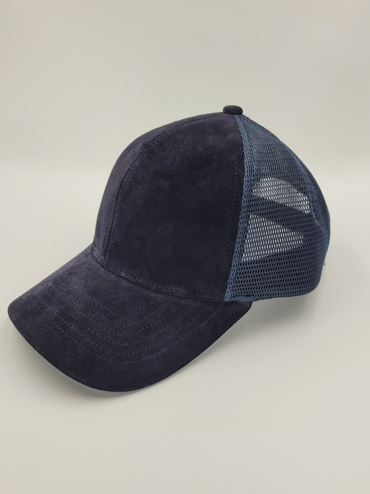 Dark Blue Suede Fabric Trucker Hat, Snapback, Made in USA