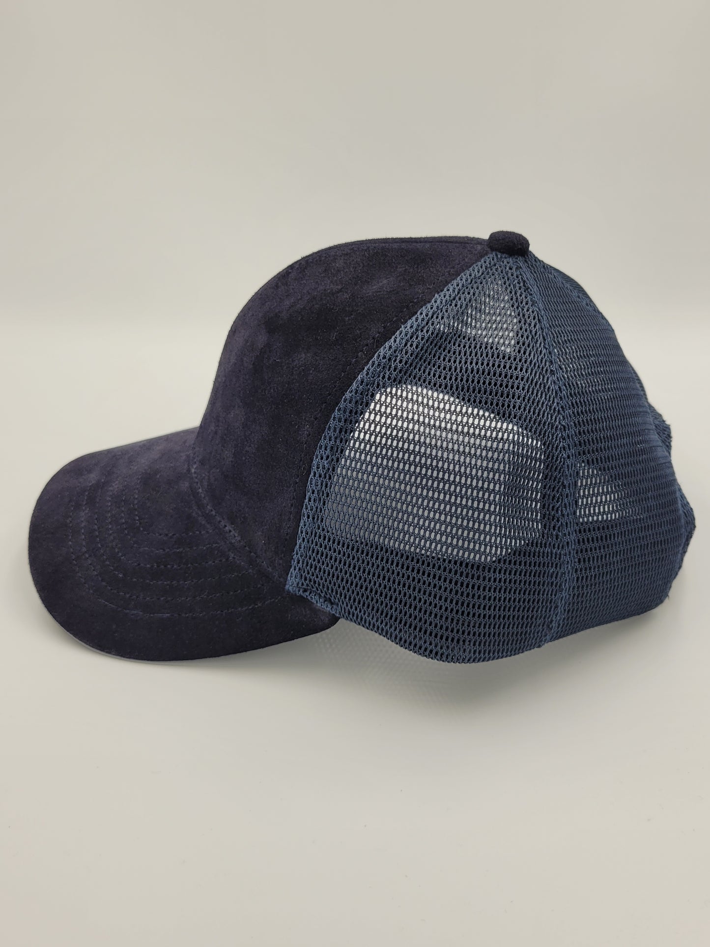 Dark Blue Suede Fabric Trucker Hat, Snapback, Made in USA