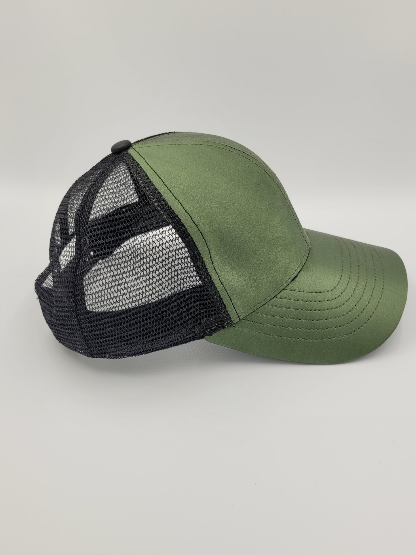 Green Satin French Silk Trucker Hat, Snapback, Made in USA