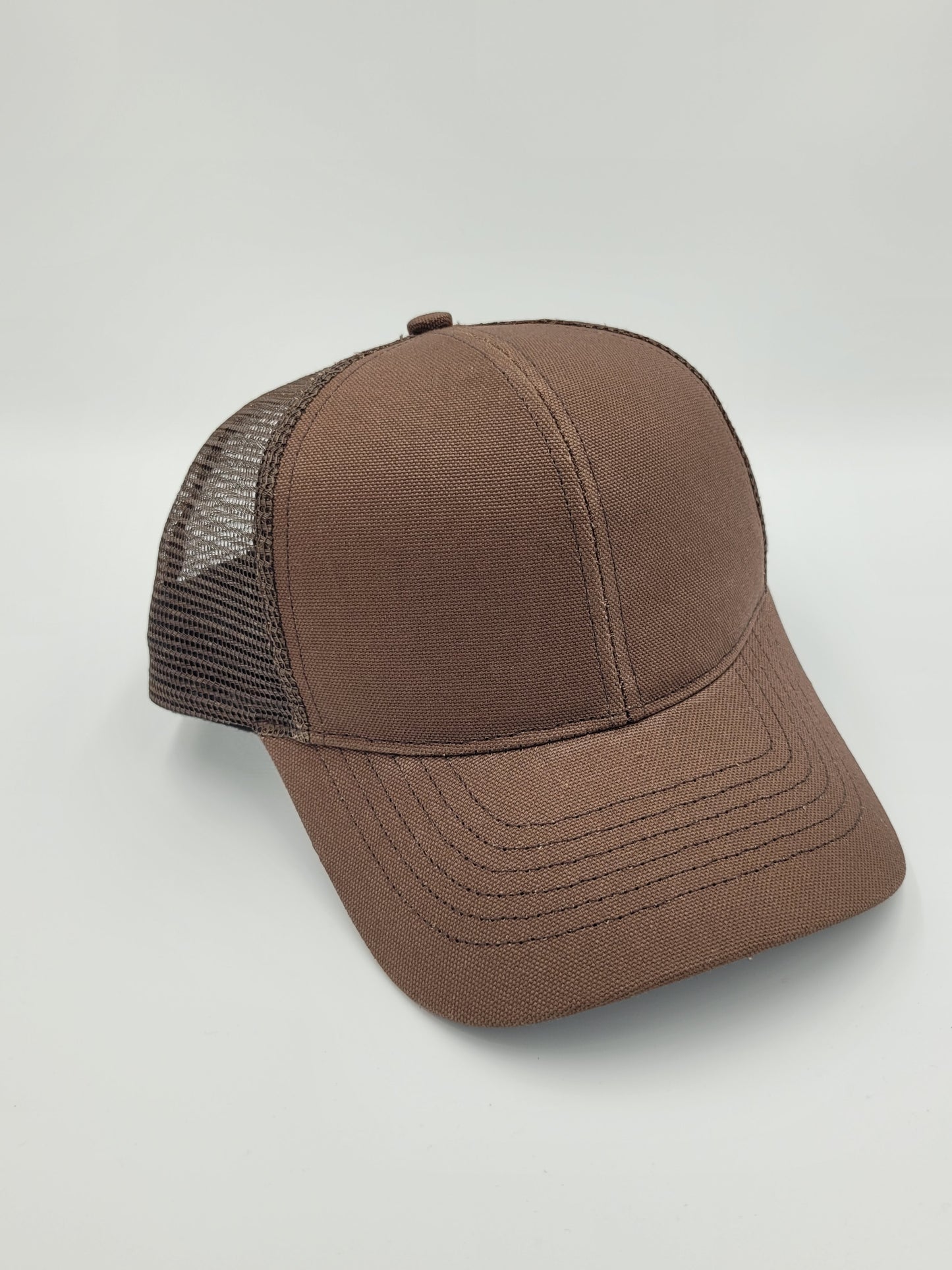 Dark Brown Cotton Brown Mesh Trucker Hat, Snapback, Made in USA