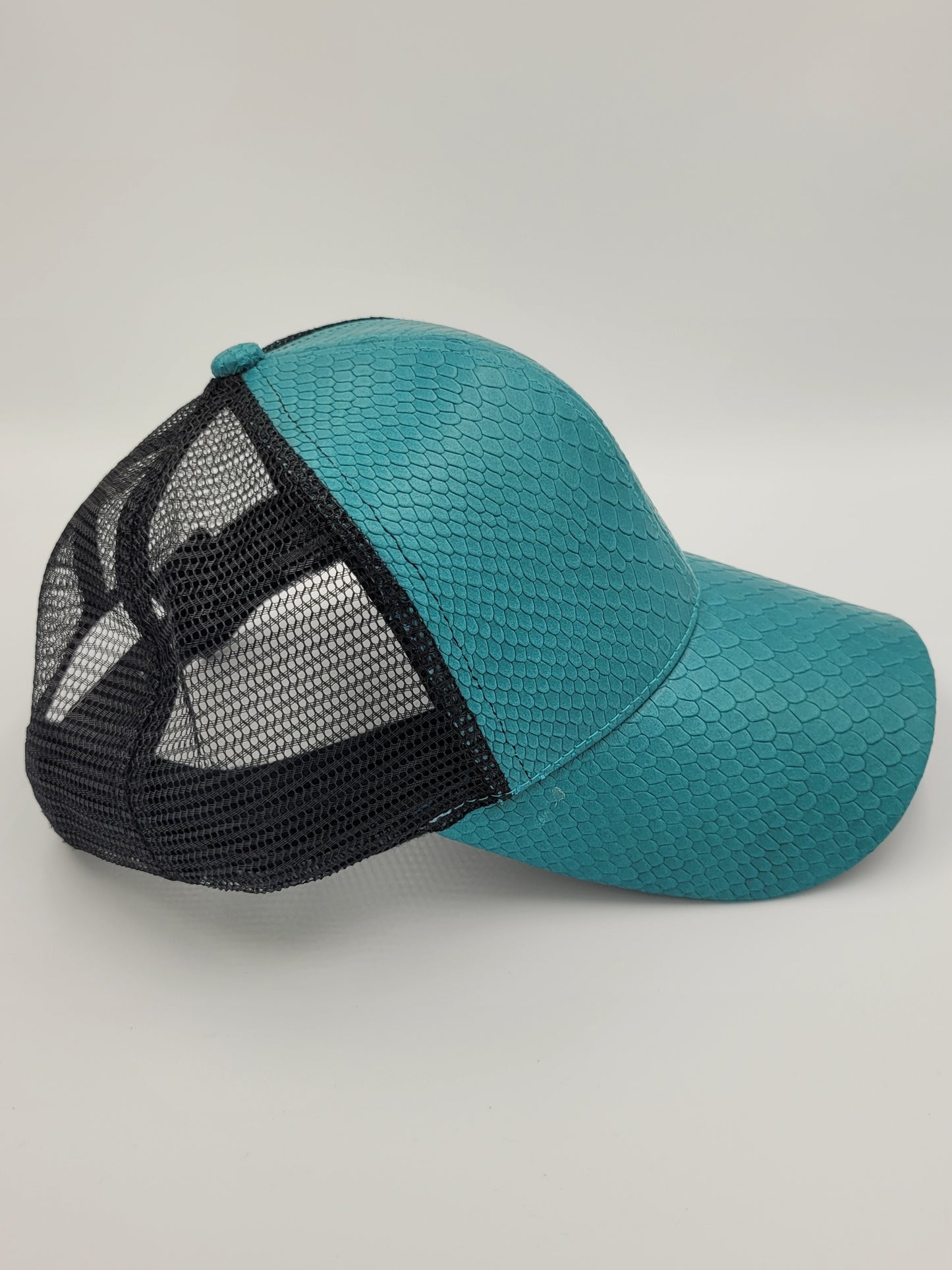 Teal Snake Emboss Leather Trucker Hat, Snapback, Made in USA