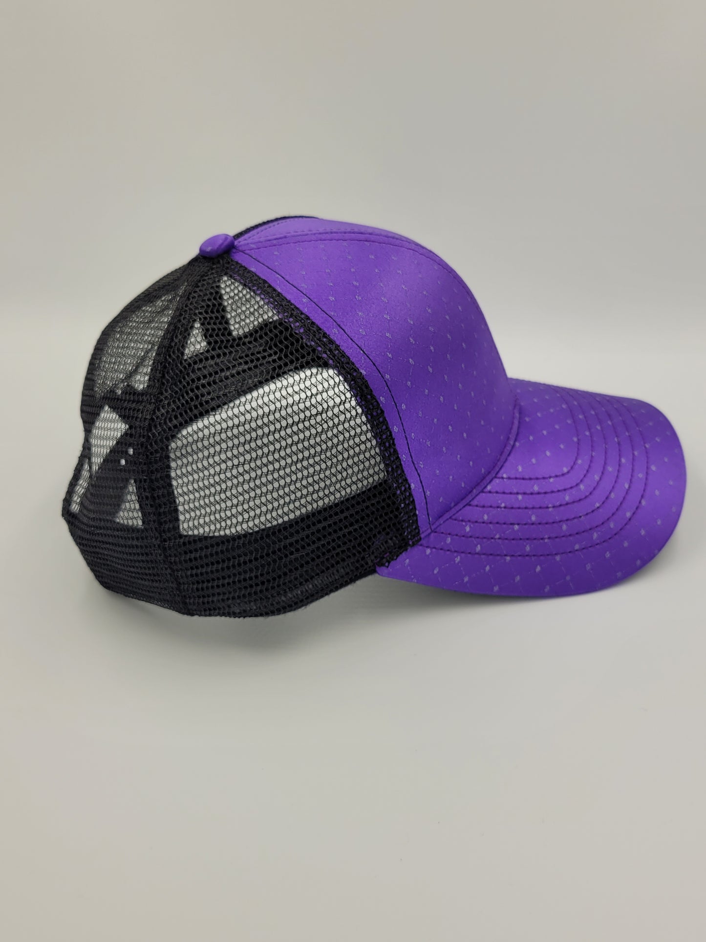 Purple Satin French Silk Seraph Pattern Trucker Hat, Snapback, Made in USA