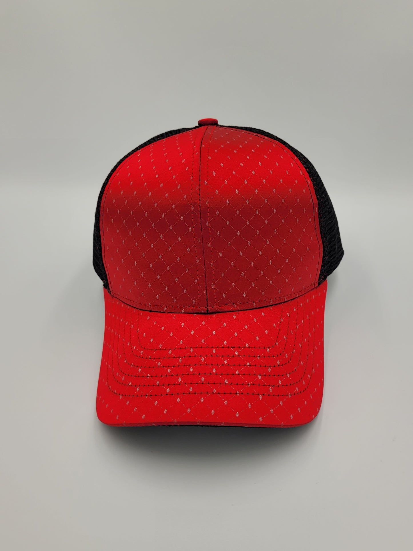 Red Satin French Silk Seraph Pattern Trucker Hat, Snapback, Made in USA