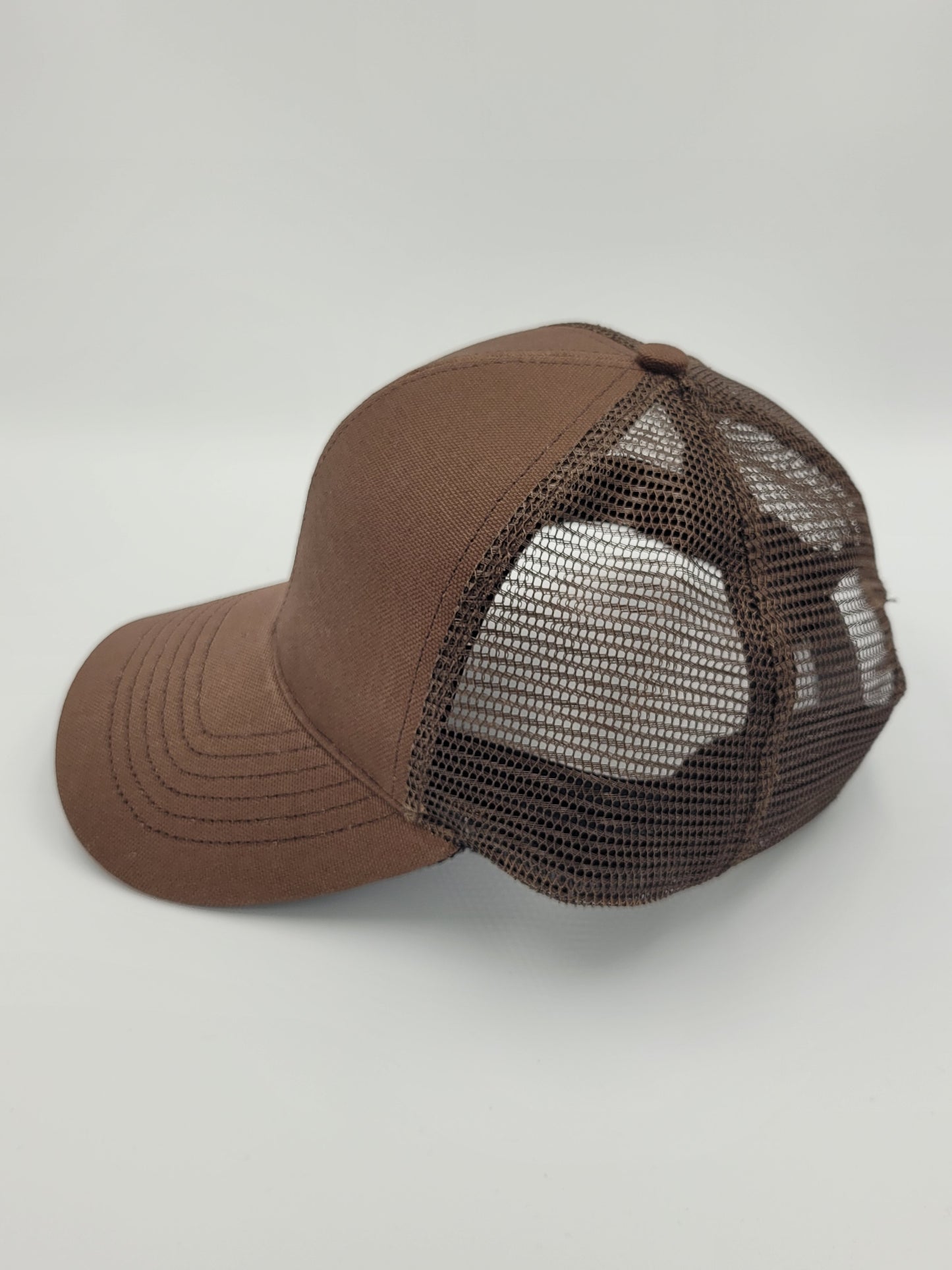 Dark Brown Cotton Brown Mesh Trucker Hat, Snapback, Made in USA