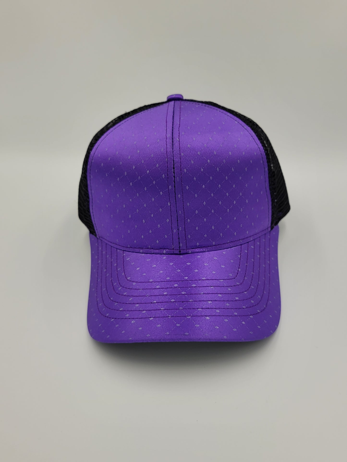 Purple Satin French Silk Seraph Pattern Trucker Hat, Snapback, Made in USA