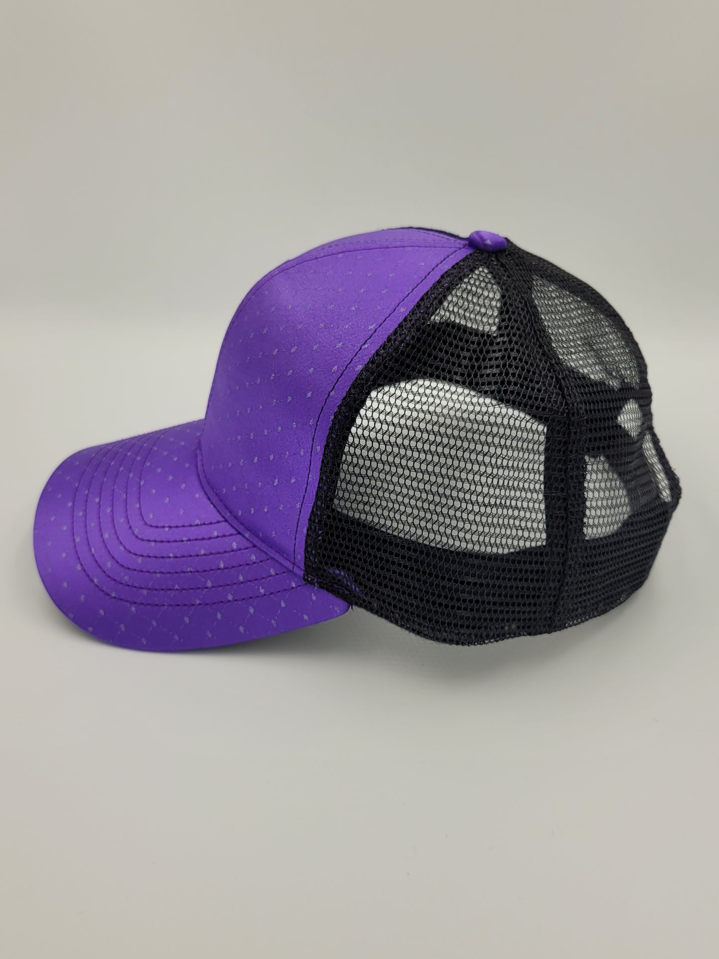 Purple Satin French Silk Seraph Pattern Trucker Hat, Snapback, Made in USA