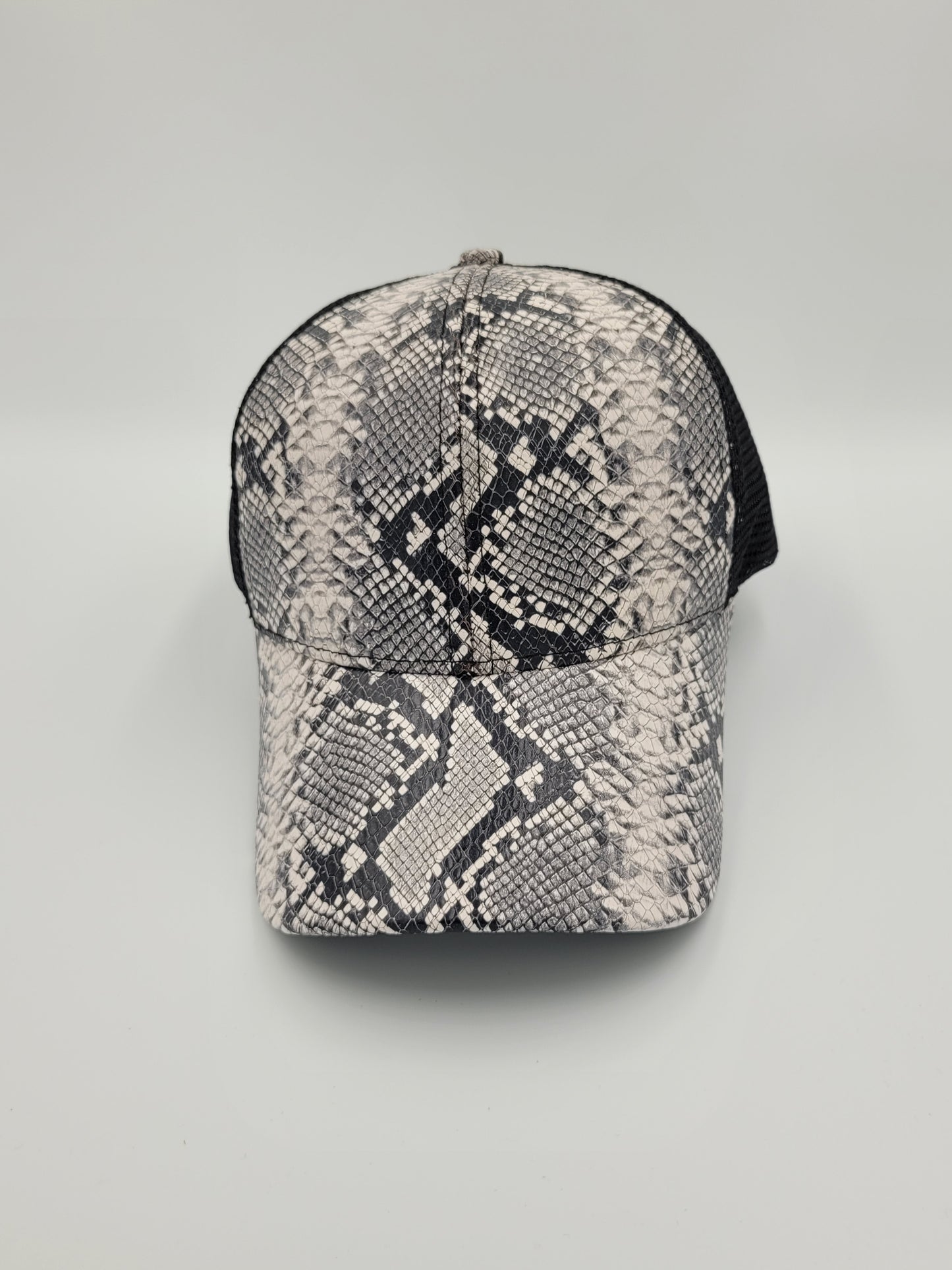 Black & White Snake Emboss Leather Trucker Hat, Snapback, Made in USA